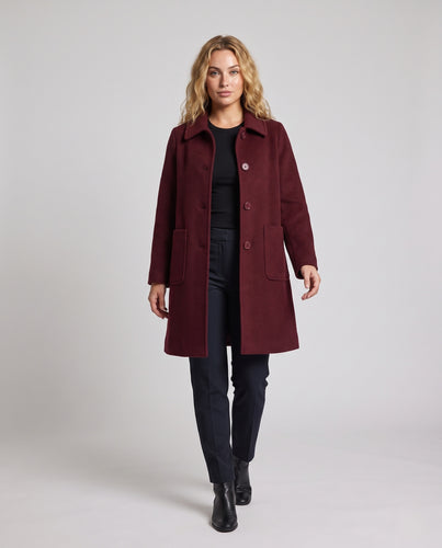 Damen Wadenlanger Wollmix‑Mantel mit klassischem Hemdkragen und aufgesetzten Taschen Nord Taschen