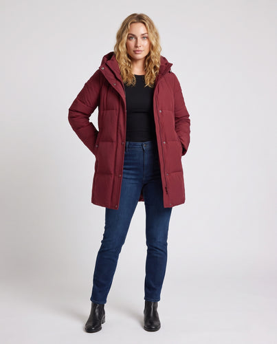Damen wattierter Kurzmantel im Clean‑Cut mit Kapuze und verdeckter Druckknopfleiste Nord Taschen