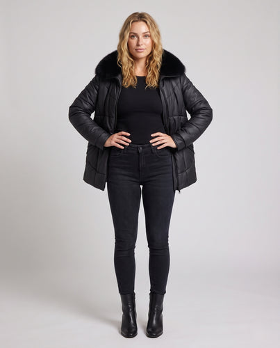 Damen wattierter Kurzmantel mit abnehmbarem Fellkragen und taillierter Silhouette Nord Taschen