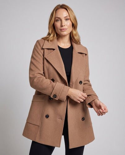 Damen Zweireihiger Wollmix-Mantel mit klassischem Revers und schlanker Silhouette Nord Taschen