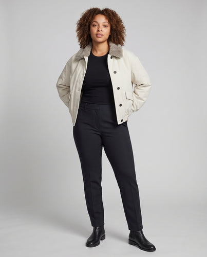 Damen Bomberjacke mit Teddyfellkragen und elastischem Saum Nord Taschen
