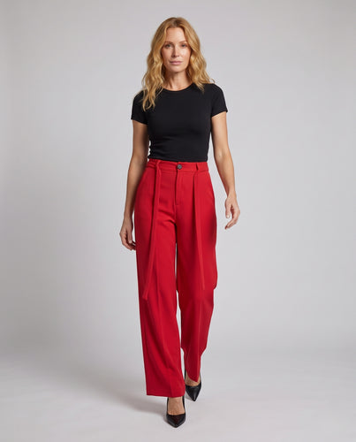 Damen Extraweite High‑Waist Palazzo‑Hose mit Bundfalten und langen Bindegurten Nord Taschen