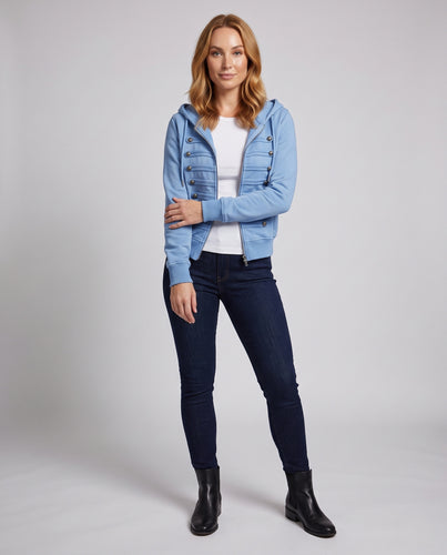 Damen Kapuzen-Sweatjacke im Military-Look mit Zierknöpfen und Steppmuster Nord Taschen