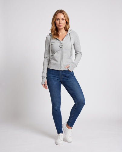Damen Kurz geschnittene Zip-Hoodie mit Ring-Reißverschluss und Kängurutasche Nord Taschen