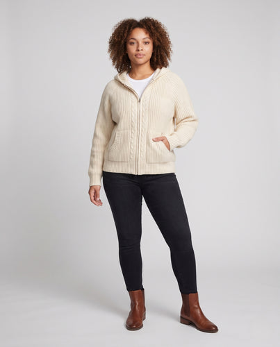 Damen Oversize Zip-Strickhoodie aus flauschigem Mohair‑Mix mit breitem Rippstrick und Kapuze Nord Taschen