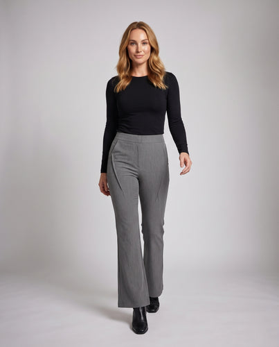Damen Schlaghose mit hoher Taille, weitem ausgestelltem Bein und seitlichen Eingrifftaschen Nord Taschen
