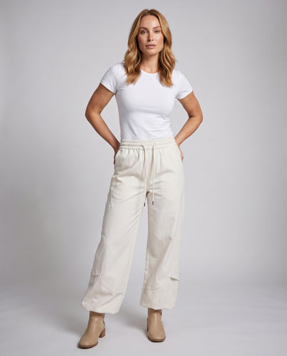 Damen Ultraweite Baggy-Hose aus Baumwollmix mit Tunnelzug, Saumverstärkung und extralangem Schlag Nord Taschen