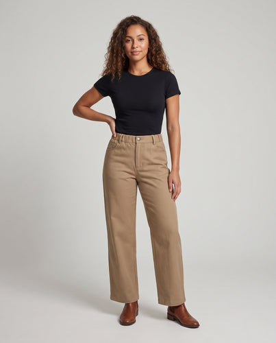 Damen Hochtaillierte Chinohose mit weitem Bein und legerer Silhouette Nord Taschen