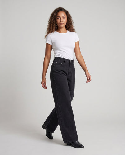 Damen Hochtaillierte Extraweite Denim‑Palazzohose im Balloon‑Cut mit klarer Front und Eingrifftaschen Nord Taschen