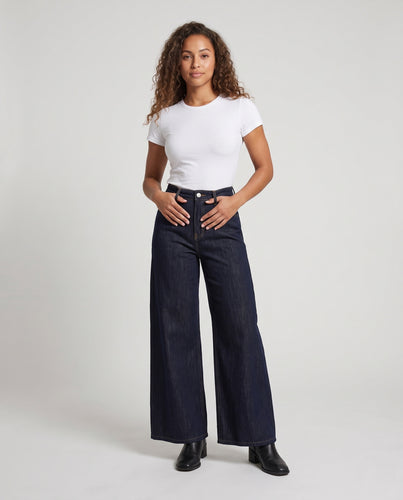 Damen Hochtaillierte Palazzohose aus Denim mit extra weitem Bein Nord Taschen