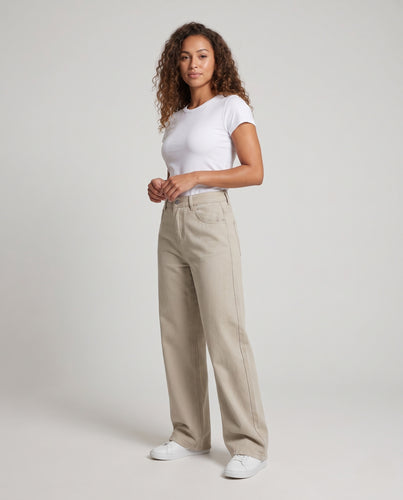 Damen Hochtaillierte Palazzohose aus schwerer Baumwollmischung mit extra weitem Bein Nord Taschen
