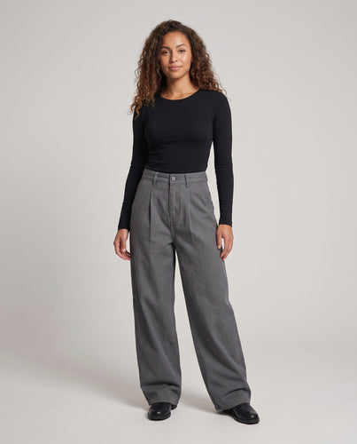 Damen Hochtaillierte Palazzohose aus Twillstoff mit weitem Bein und Bundfalten Nord Taschen