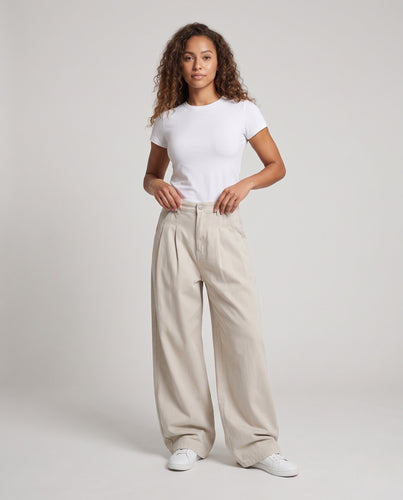 Damen Hochtaillierte Weite Culotte-Hose mit Bundfalten und großer Beinweite Nord Taschen