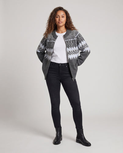 Damen Oversize Strickcape mit Reißverschluss und Norwegermuster Nord Taschen