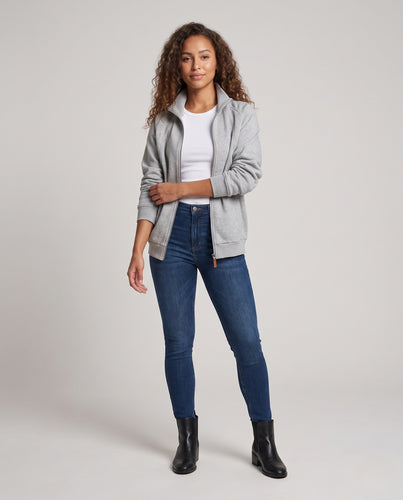 Damen Oversize-Sweatjacke mit Stehkragen, Raglanärmeln und durchgehendem Reißverschluss Nord Taschen