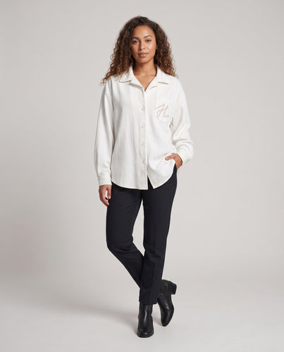 Damen Oversized Hemdjacke aus Baumwollmischung mit Brusttasche und strukturierter Webung Nord Taschen