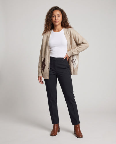 Damen Oversized Strickcardigan mit Rautenmuster und tiefem V-Ausschnitt Nord Taschen