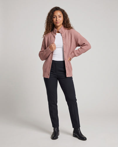 Damen Rippstrick-Cardigan mit hohem Stehkragen und Oversize-Silhouette Nord Taschen