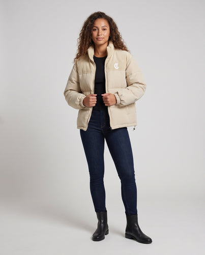 Damen Wattierte Steppjacke mit Cord-Schulterpartie und Stehkragen Nord Taschen