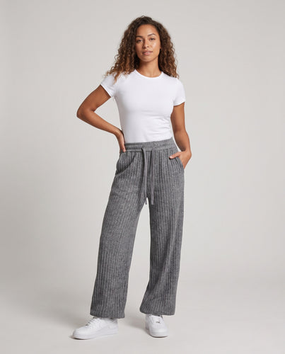 Damen Weite gerippte Lounge‑Palazzohose mit hohem Bund und Kordelzug Nord Taschen
