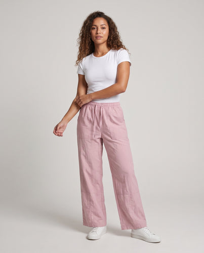 Damen Weite Leinen‑Blend Palazzohose mit elastischem Bund, Tunnelzug und aufgesetzten Taschen Nord Taschen