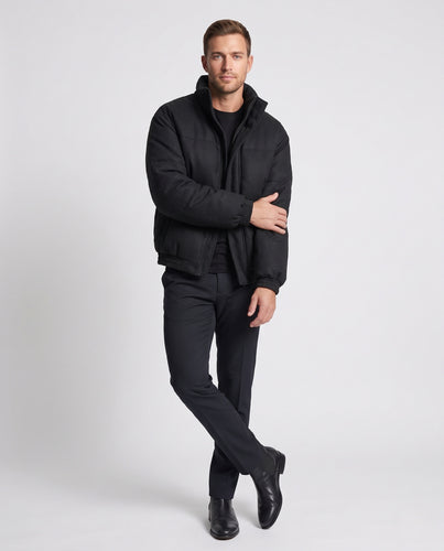 Unisex Wattierte Oversize-Pufferjacke mit Stehkragen und Velours-Oberfläche Nord Taschen