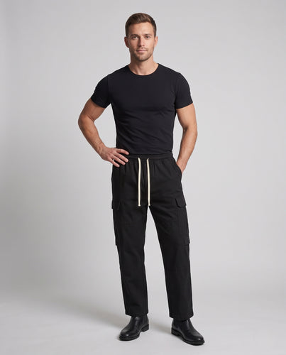Unisex Weite Cargo-Hose mit elastischem Bund, Kordelzug und aufgesetzten Klappentaschen Nord Taschen