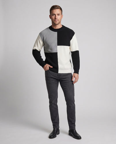 Herren Grobgestrickter Farbblock-Pullover mit Rundhalsausschnitt und lockerem Sitz Nord Taschen