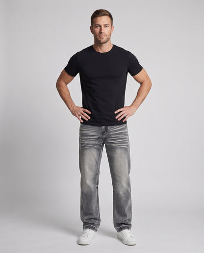 Herren Relaxed-Fit Denim-Jeans mit tiefem Schritt, Used-Crease und geradem Bein Nord Taschen