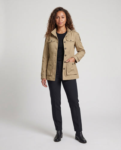 Damen Utility-Safari-Jacke mit Stehkragen, Epauletten und aufgesetzten Pattentaschen Nord Taschen