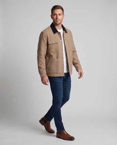 Herren Kurzjacke im Worker‑Stil mit Kontrastkragen und großen aufgesetzten Taschen Nord Taschen