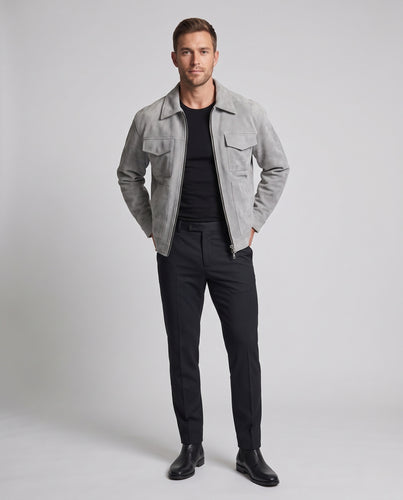 Herren Wildlederjacke mit Reißverschluss, Brustklappen und geradem Schnitt Nord Taschen