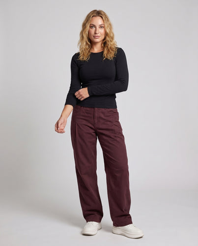 Damen weite Baggy-Hose mit Teilungsnähten und hoher Taille Nord Taschen