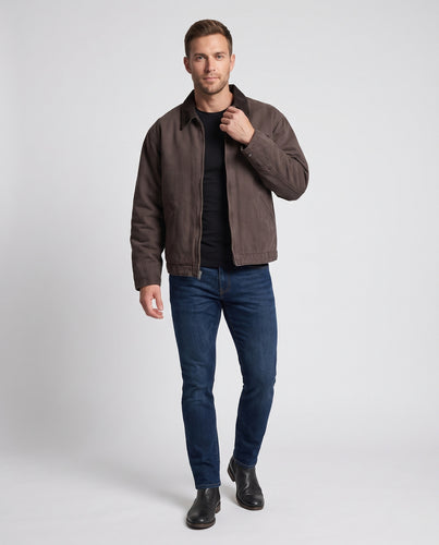 Herren Kurze Canvas‑Bomberjacke mit Cordkragen, Reißverschluss‑Brusttasche und verdecktem Frontreißverschluss Nord Taschen