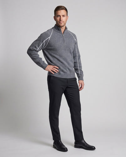 Herren Oversize Strickpullover mit Halbzipper, Raglanärmeln und Kontrastnaht Nord Taschen