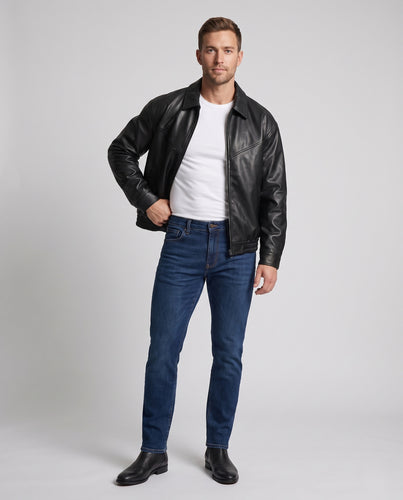 Herren Oversized Kunstleder-Bomberjacke mit elastischem Bund und Hemdkragen Nord Taschen