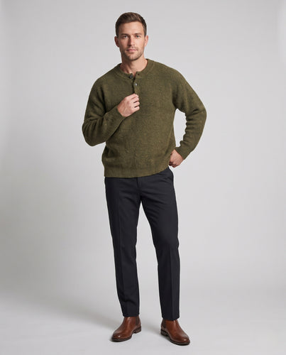 Herren Oversized Strickpullover mit kurzer Knopfleiste und gerundetem Halsausschnitt Nord Taschen