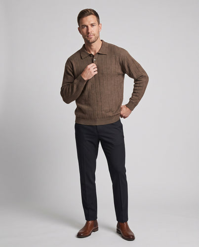 Herren Polo-Strickpullover mit geripptem Strukturmuster und halber Knopfleiste Nord Taschen