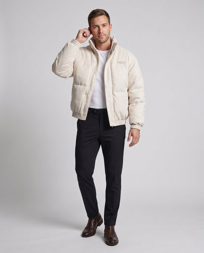 Herren Wattierte Oversize-Veloursleder-Steppjacke mit Stehkragen Nord Taschen