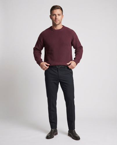 Unisex Boxy Grobstrickpullover mit feinem Rippmix und Rundhalsausschnitt Nord Taschen