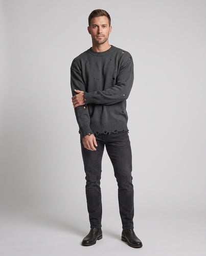 Unisex Grobgestrickter Oversize‑Pullover mit Destroyed‑Optik, Rundhals und geripptem Saum Nord Taschen