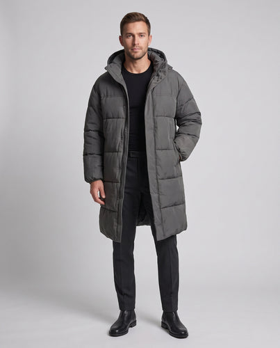 Unisex Lange wattierte Steppjacke mit Kapuze, Kassettenstepp und Thermoisolierung Nord Taschen