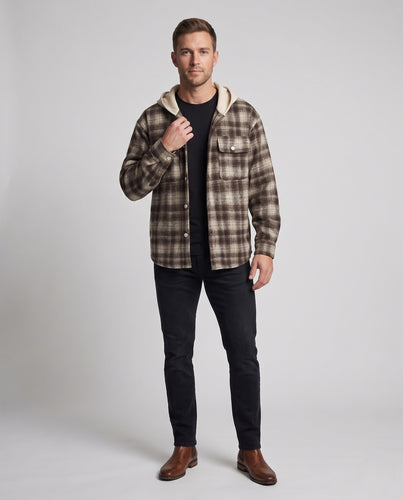 Unisex Oversize-Flanell-Overhemd mit Kontrastkapuze und aufgesetzten Pattentaschen Nord Taschen