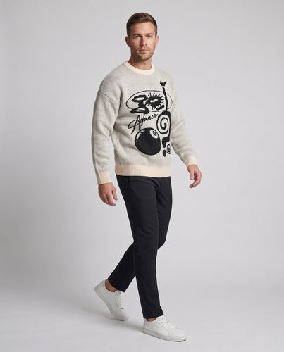 Unisex Oversize-Jacquardpullover mit abstraktem Collage‑Motiv und geripptem Saum Nord Taschen