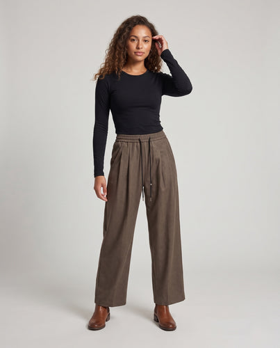 Damen Weite Hochtaillierte Palazzo-Hose mit Tunnelzugbund und legerer Weite Nord Taschen