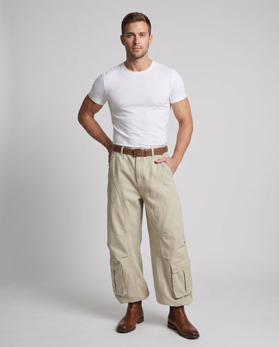 Herren Extraweite Utility-Cargohose im Baggy‑Cut mit großen Klappentaschen und verstärkten Knien Nord Taschen