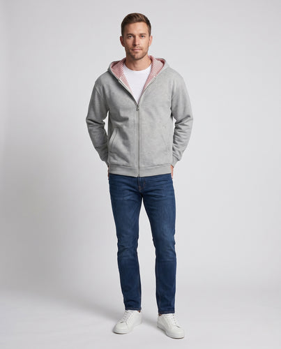 Herren Oversize-Kapuzenjacke mit gestreifter Innenkapuze, Reißverschluss und Kängurutaschen Nord Taschen