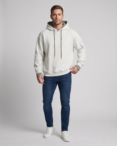 Herren Oversize-Kapuzenpullover mit kariertem Innenfutter und Lagenoptik Nord Taschen