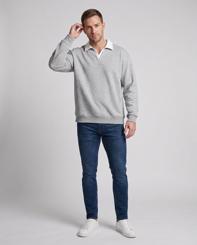 Herren Oversize-Pullover mit kontrastierendem Polokragen und V‑Einsatz Nord Taschen