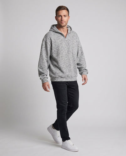 Herren Oversize Rippenstrick-Kapuzenpullover mit halbem Reißverschluss Nord Taschen
